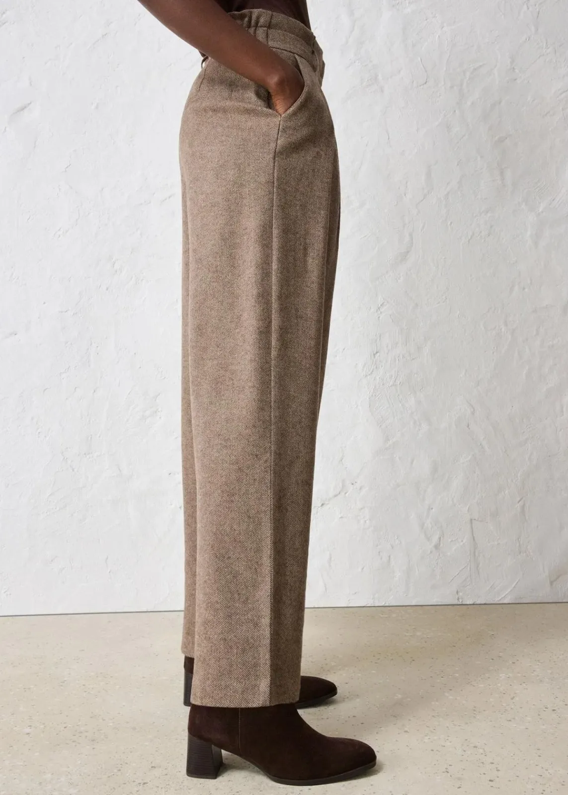 bonprix Bekleidung·Kleider|Premium^Weite Bundfaltenhose mit weichem Wollanteil dunkelbraun meliert