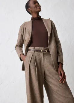 bonprix Bekleidung·Kleider|Premium^Weite Bundfaltenhose mit weichem Wollanteil dunkelbraun meliert