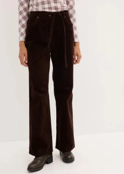 bonprix Bekleidung·Kleider|Hosen^Weite Cordhose mit Bindegürtel dunkelbraun