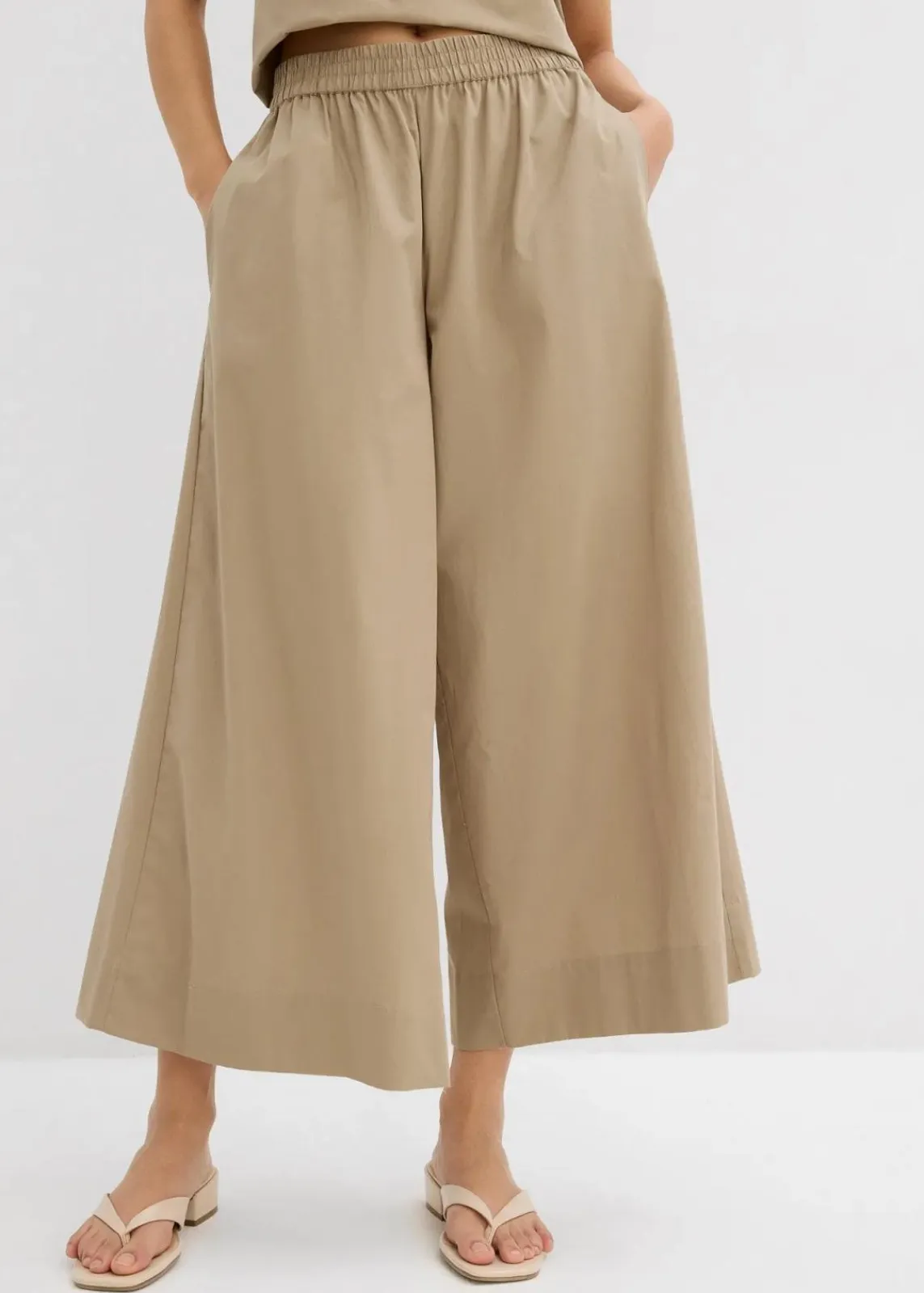 bonprix Bekleidung·Kleider|Zweiteiler & Sets^Weite Culotte aus reiner Baumwolle new khaki
