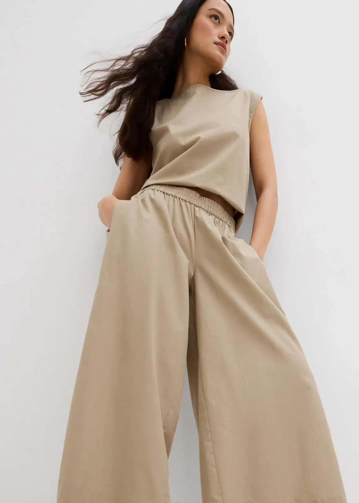 bonprix Bekleidung·Kleider|Zweiteiler & Sets^Weite Culotte aus reiner Baumwolle new khaki