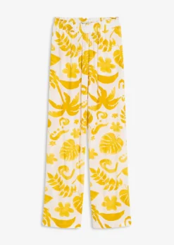 bonprix Bekleidung·Kleider|Hosen^Weite Hose aus strukturierter Viskose weiß/lemoncurry floral