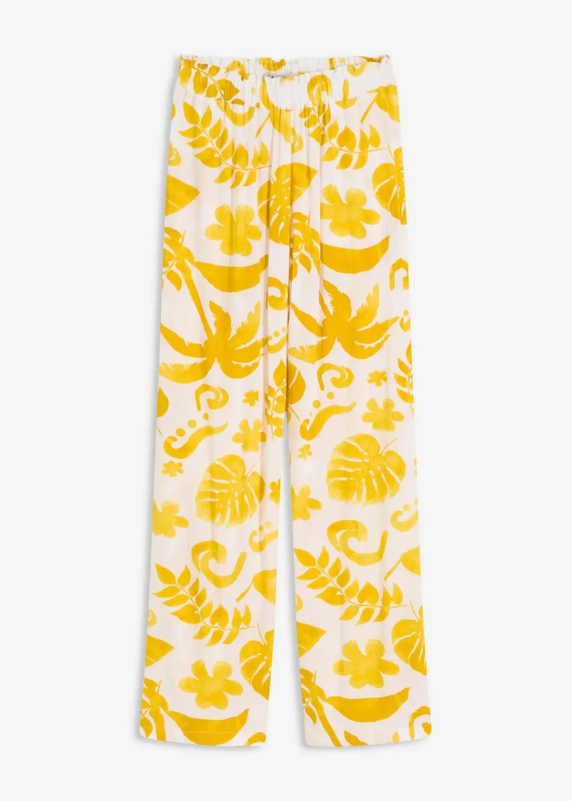 bonprix Bekleidung·Kleider|Hosen^Weite Hose aus strukturierter Viskose weiß/lemoncurry floral