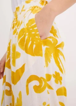 bonprix Bekleidung·Kleider|Hosen^Weite Hose aus strukturierter Viskose weiß/lemoncurry floral