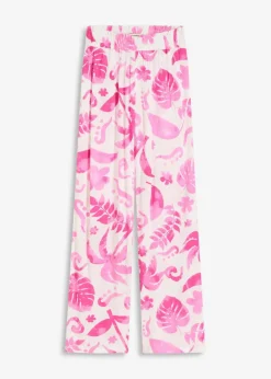 bonprix Nachhaltigere Materialien|Hosen^Weite Hose aus strukturierter Viskose weiß/fuchsia floral