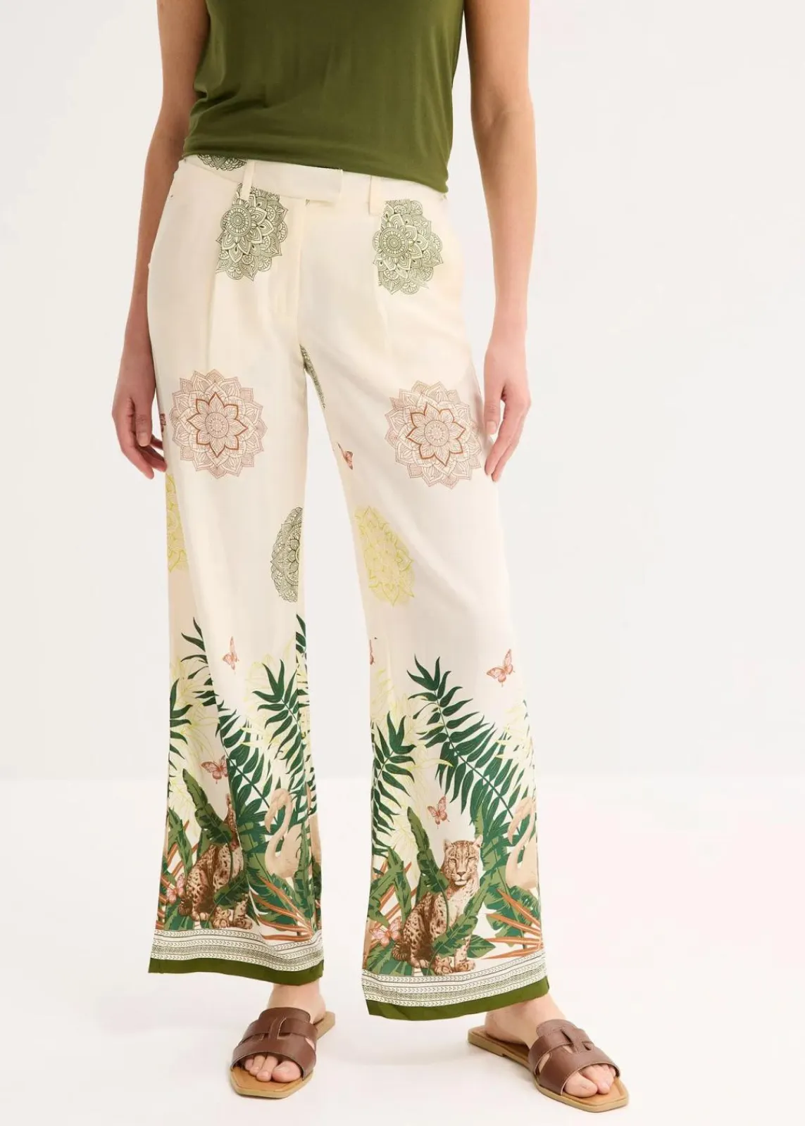 bonprix Bekleidung·Kleider|Hosen^Weite Hose aus Viskose mit Bordürenprint cremeweiß bedruckt