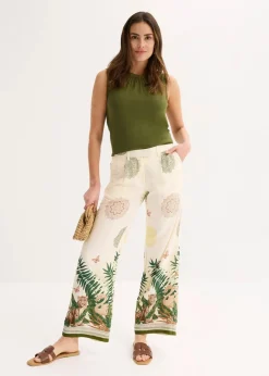 bonprix Bekleidung·Kleider|Hosen^Weite Hose aus Viskose mit Bordürenprint cremeweiß bedruckt