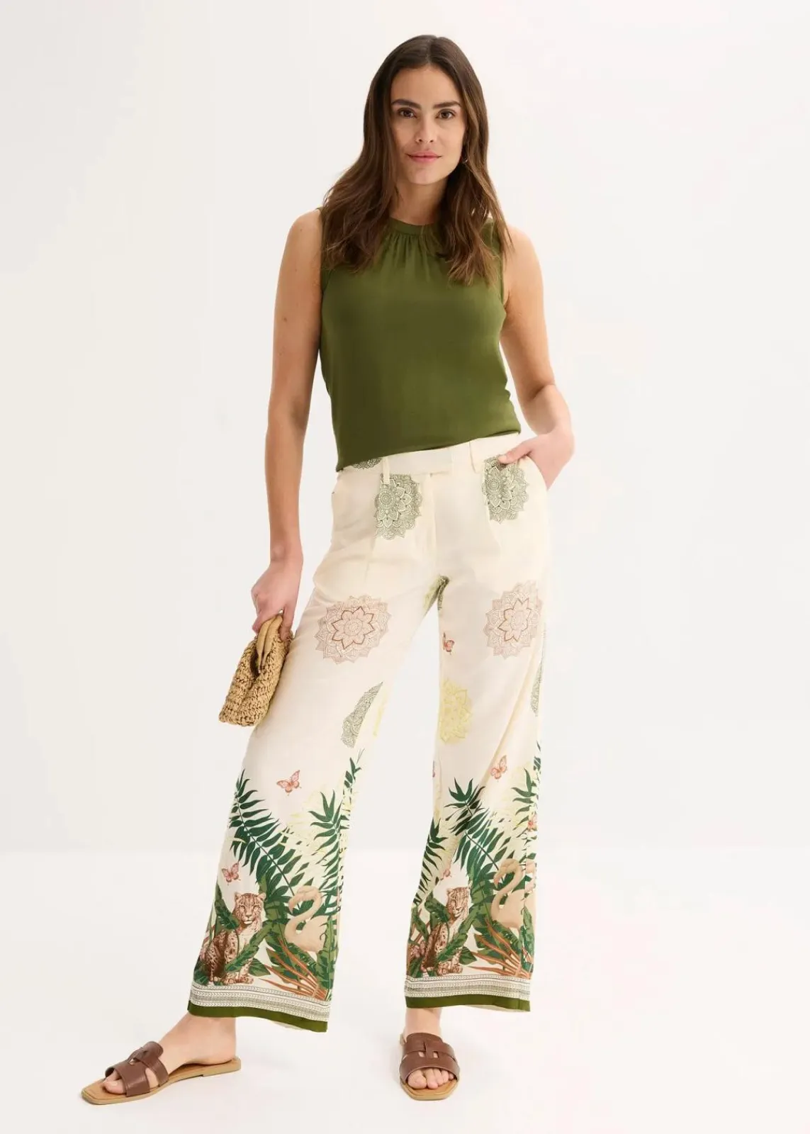 bonprix Bekleidung·Kleider|Hosen^Weite Hose aus Viskose mit Bordürenprint cremeweiß bedruckt