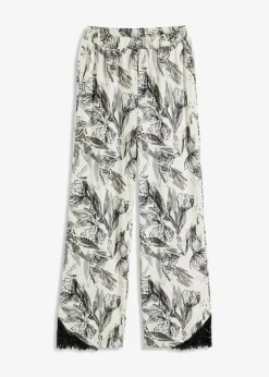 bonprix Wäsche·Nachtwäsche|Nachhaltigere Materialien^Weite Pyjamahose aus softem Viskose-Mix naturbeige/schwarz geblümt