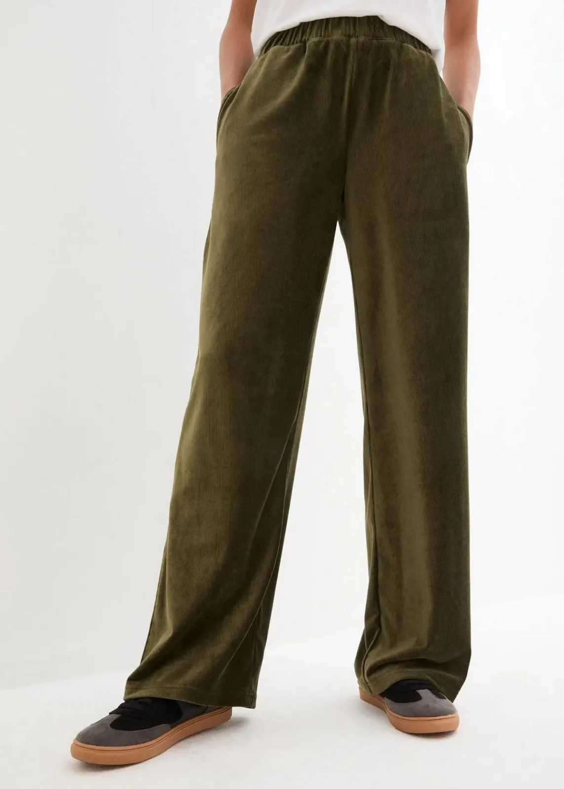 bonprix Bekleidung·Kleider|Hosen^Weite Schlupfhose in Cordoptik dunkeloliv