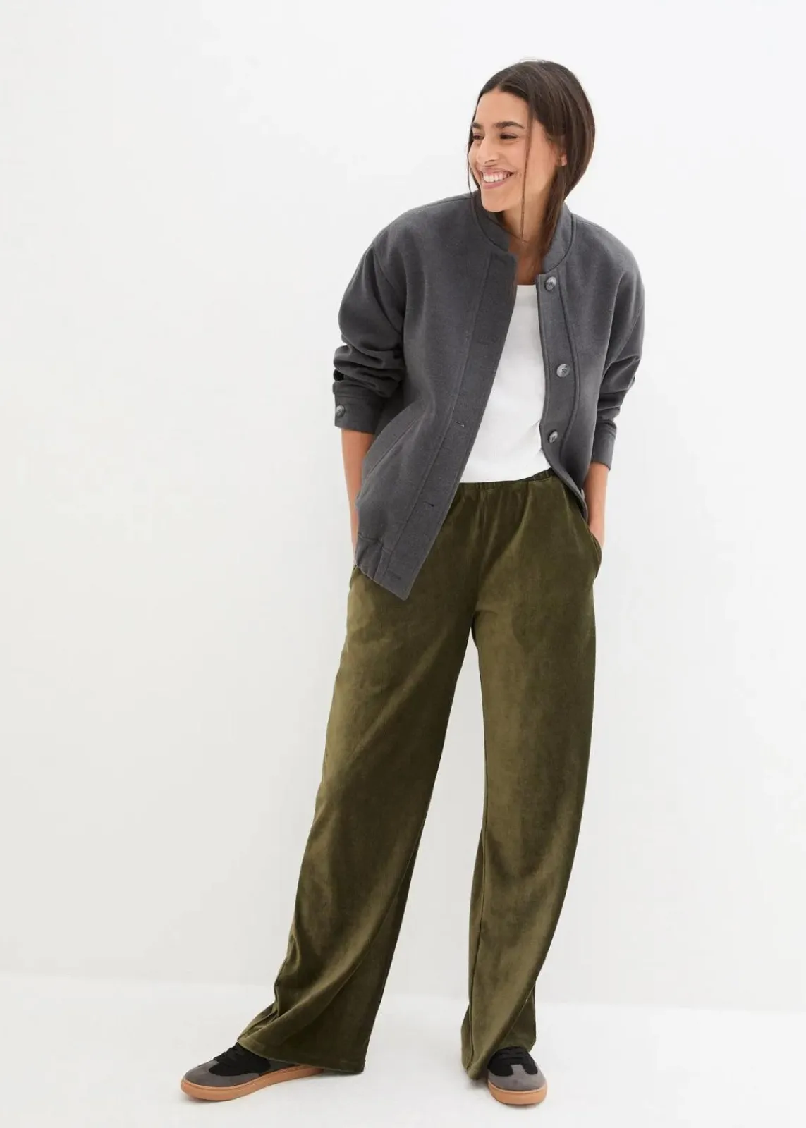 bonprix Bekleidung·Kleider|Hosen^Weite Schlupfhose in Cordoptik dunkeloliv