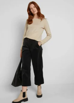 bonprix Hosen|Bekleidung·Kleider^Weite Stretchcord-Culotte mit High-Waist-Bequembund, 7/8-Länge schwarz