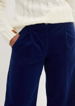 bonprix Hosen|Bekleidung·Kleider^Weite Stretchcord-Culotte mit High-Waist-Bequembund, 7/8-Länge mitternachtsblau