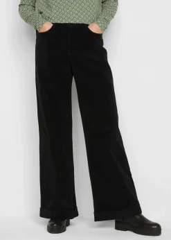 bonprix Hosen|Bekleidung·Kleider^Weite Stretch-Cordhose, High-Waist schwarz