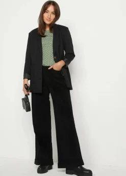 bonprix Hosen|Bekleidung·Kleider^Weite Stretch-Cordhose, High-Waist schwarz