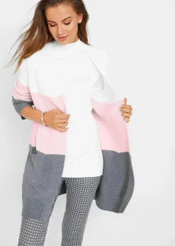 bonprix Bekleidung·Umstandsmode|Bekleidung·Jeans^Weite Strickjacke, Langarm wollweiß/grau meliert/zartrosa quer gestreift