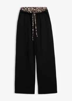 bonprix Bekleidung·Blusen & Tuniken|Bekleidung·Kleider^Weite Sweathose mit Kontrastbund schwarz leo bedruckt