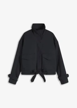 bonprix Nachhaltigere Materialien|Jacken & Mäntel^Weite Twill-Jacke mit aufgesetzten Taschen schwarz