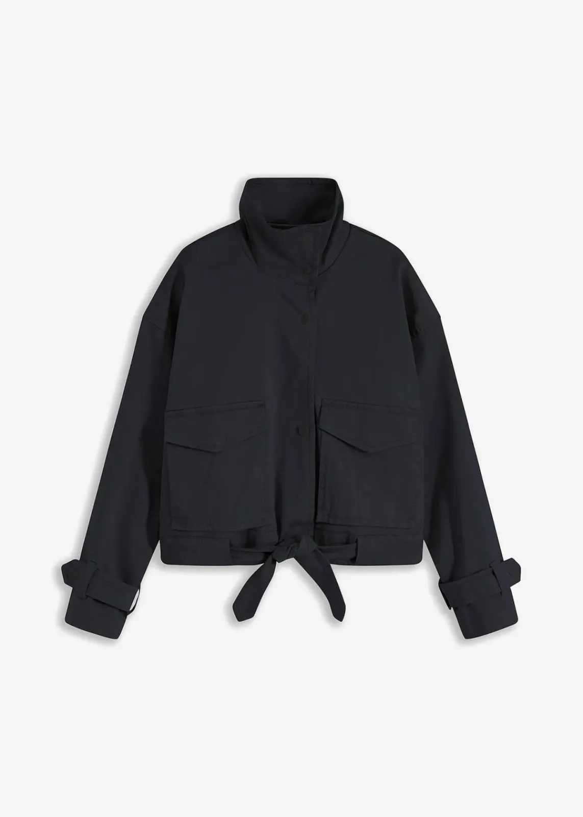 bonprix Nachhaltigere Materialien|Jacken & Mäntel^Weite Twill-Jacke mit aufgesetzten Taschen schwarz