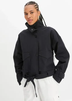 bonprix Nachhaltigere Materialien|Jacken & Mäntel^Weite Twill-Jacke mit aufgesetzten Taschen schwarz