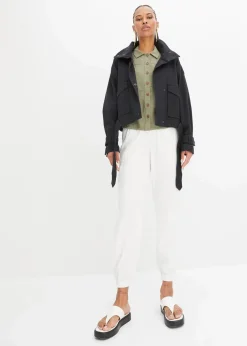 bonprix Nachhaltigere Materialien|Jacken & Mäntel^Weite Twill-Jacke mit aufgesetzten Taschen schwarz