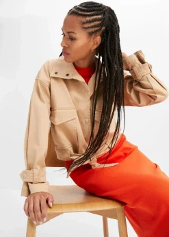 bonprix Bekleidung·Hosen|Jacken & Mäntel^Weite Twill-Jacke mit aufgesetzten Taschen latte macchiato