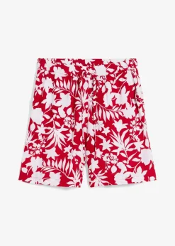 bonprix Nachhaltigere Materialien|Hosen^Weite Viskose Shorts mit High-Waist-Bequembund chillirot/weiß floral