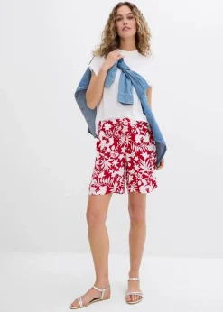 bonprix Nachhaltigere Materialien|Hosen^Weite Viskose Shorts mit High-Waist-Bequembund chillirot/weiß floral
