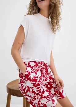 bonprix Nachhaltigere Materialien|Hosen^Weite Viskose Shorts mit High-Waist-Bequembund chillirot/weiß floral