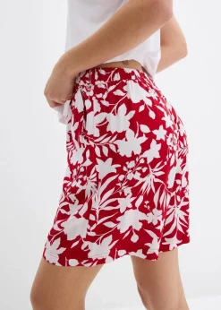 bonprix Nachhaltigere Materialien|Hosen^Weite Viskose Shorts mit High-Waist-Bequembund chillirot/weiß floral