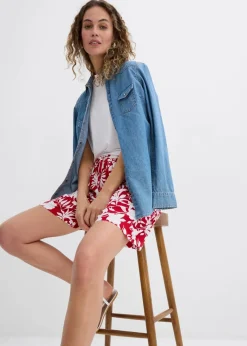 bonprix Nachhaltigere Materialien|Hosen^Weite Viskose Shorts mit High-Waist-Bequembund chillirot/weiß floral