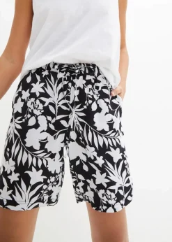 bonprix Bekleidung·Outdoorbekleidung|Bekleidung·Kleider^Weite Viskose Shorts mit High-Waist-Bequembund schwarz/weiß floral