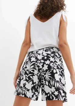 bonprix Bekleidung·Outdoorbekleidung|Bekleidung·Kleider^Weite Viskose Shorts mit High-Waist-Bequembund schwarz/weiß floral