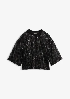 bonprix Bekleidung·Jacken & Mäntel|Blusen & Tuniken^Weites Blusenshirt mit hochwertigen Pailletten schwarz