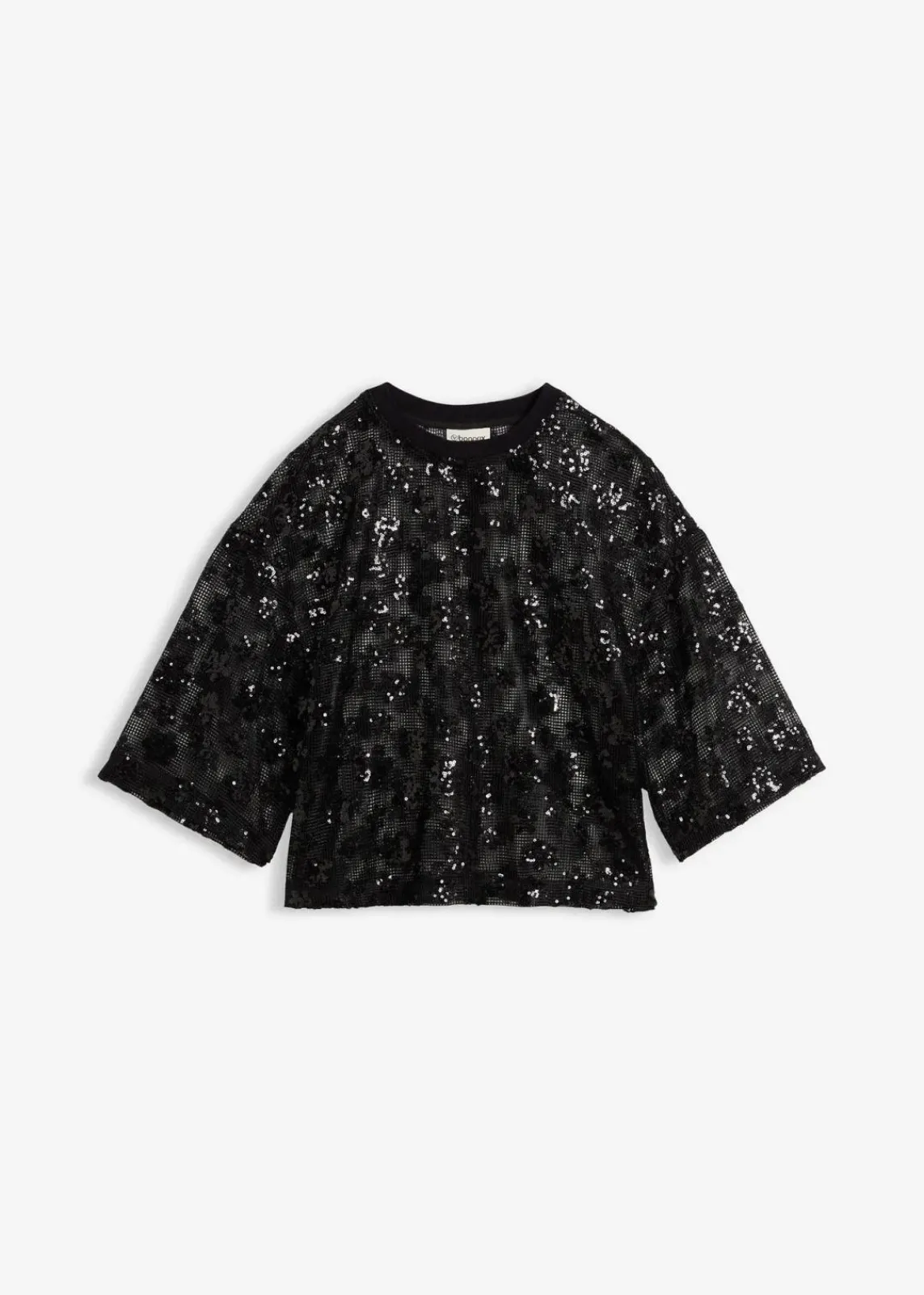 bonprix Bekleidung·Jacken & Mäntel|Blusen & Tuniken^Weites Blusenshirt mit hochwertigen Pailletten schwarz