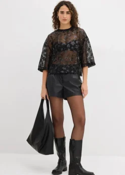 bonprix Bekleidung·Jacken & Mäntel|Blusen & Tuniken^Weites Blusenshirt mit hochwertigen Pailletten schwarz