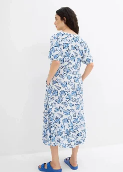 bonprix Bekleidung·Pullover & Strickjacken|Kleider^Weites Kleid aus Viskosecrincle weiß/blau