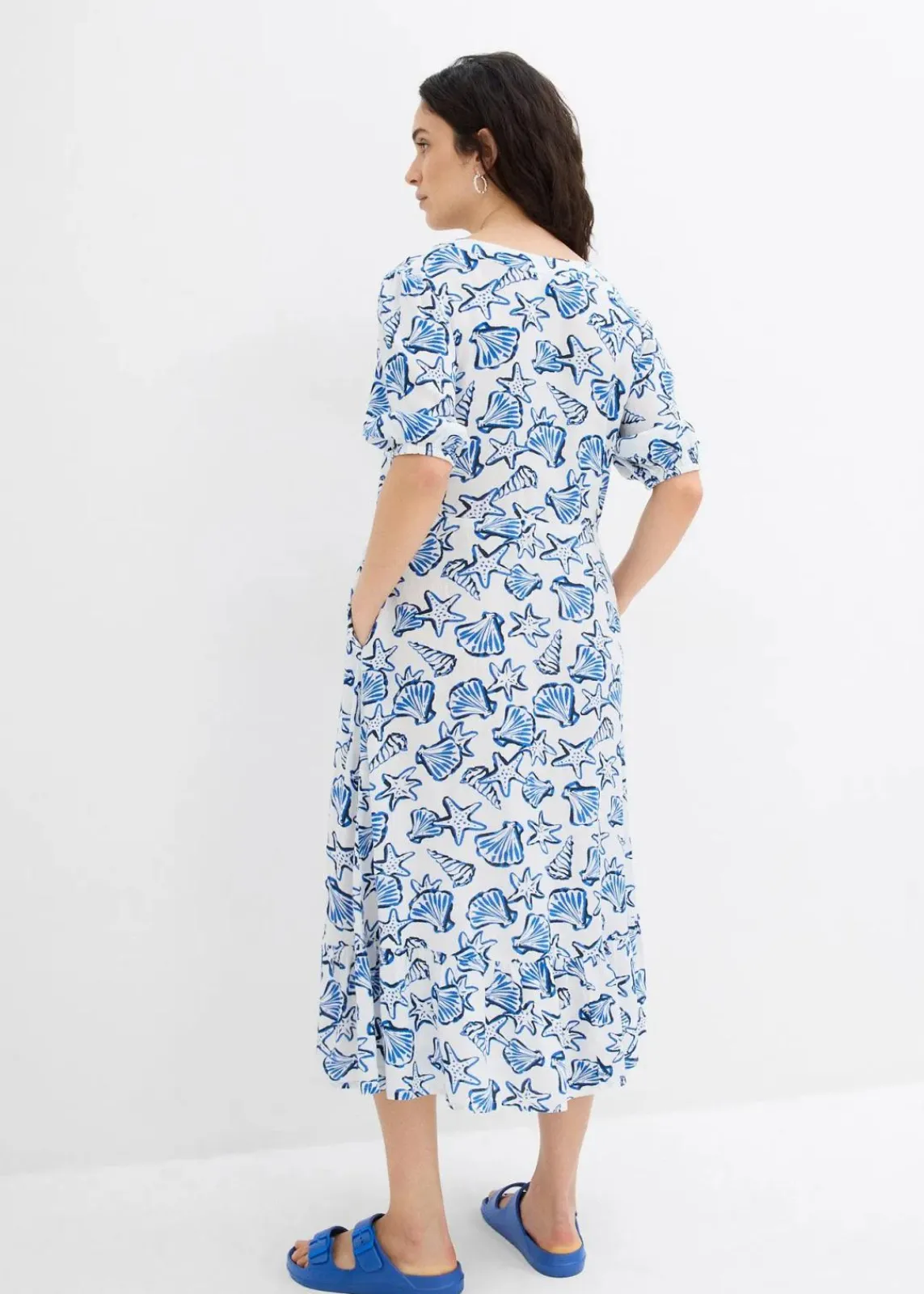 bonprix Bekleidung·Pullover & Strickjacken|Kleider^Weites Kleid aus Viskosecrincle weiß/blau