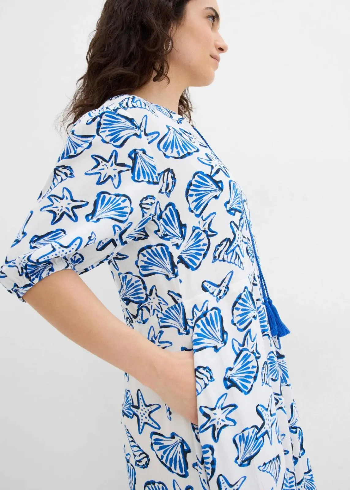 bonprix Bekleidung·Pullover & Strickjacken|Kleider^Weites Kleid aus Viskosecrincle weiß/blau