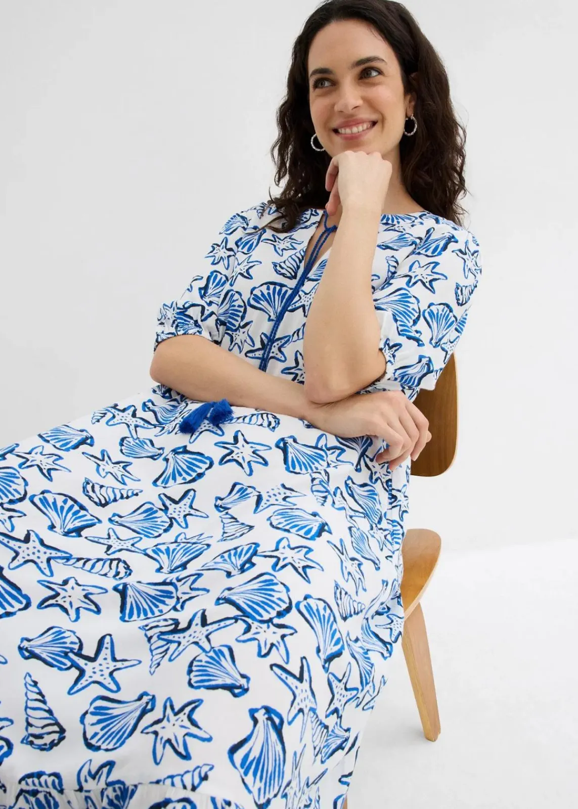 bonprix Bekleidung·Pullover & Strickjacken|Kleider^Weites Kleid aus Viskosecrincle weiß/blau