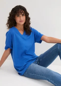 bonprix Bekleidung·Röcke|Basics^Weites Long-Shirt mit V-Ausschnitt, Kurzarm (5er Pack) hellkoralle + hummer + hellblau + azurblau + weiß