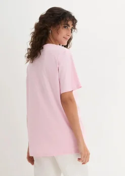 bonprix Shirts & Tops|Basics^Weites Long-Shirt mit V-Ausschnitt, Kurzarm (5er Pack) kristallrosa + pastellmint + mattaqua + rauchflieder + weiß