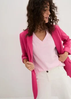 bonprix Shirts & Tops|Basics^Weites Long-Shirt mit V-Ausschnitt, Kurzarm (5er Pack) kristallrosa + pastellmint + mattaqua + rauchflieder + weiß