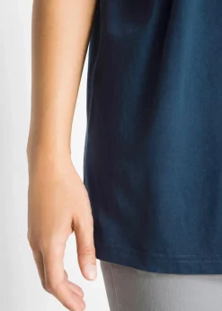 bonprix Shirts & Tops|Basics^Weites Long-Shirt mit V-Ausschnitt, Kurzarm (5er Pack) erdbeere + schwarz +weiß + hellgrau meliert + dunkelblau