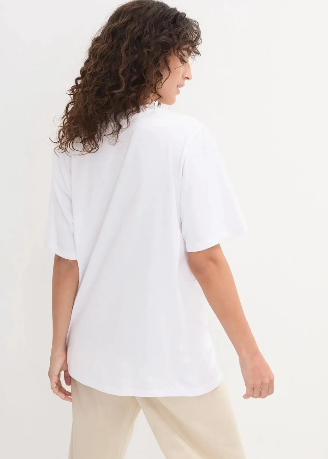 bonprix Shirts & Tops|Basics^Weites Long-Shirt mit V-Ausschnitt, Kurzarm (5er Pack) schwarz + schwarz + schwarz + weiß + weiß