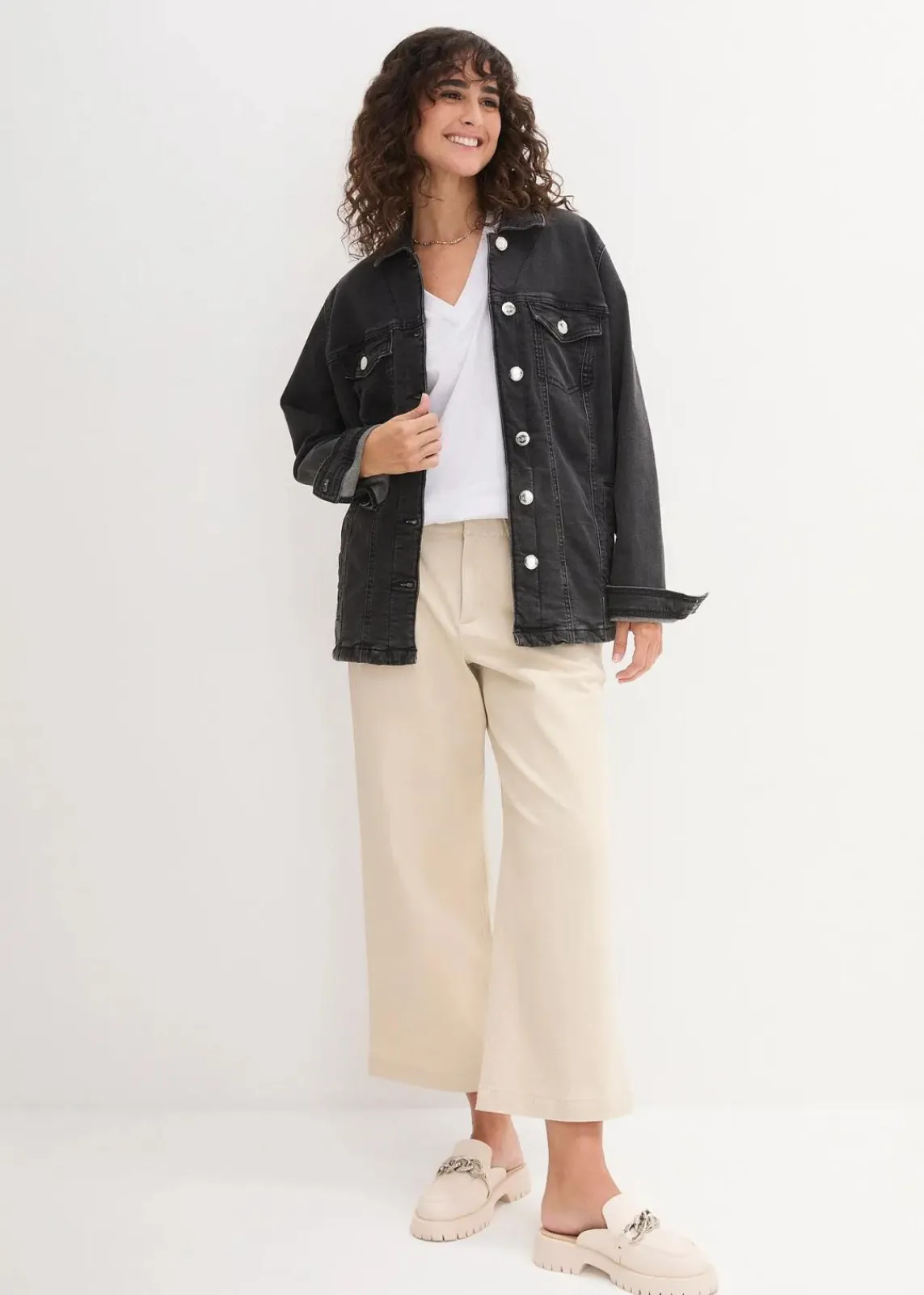 bonprix Shirts & Tops|Basics^Weites Long-Shirt mit V-Ausschnitt, Kurzarm (5er Pack) schwarz + schwarz + schwarz + weiß + weiß