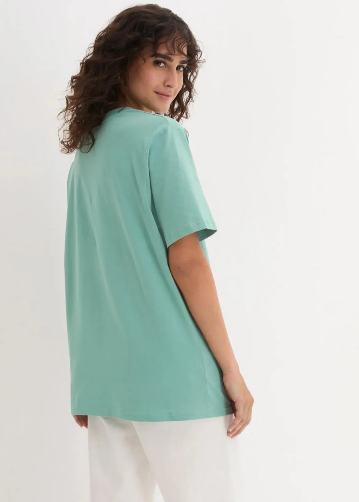 bonprix Shirts & Tops|Basics^Weites Long-Shirt mit V-Ausschnitt, Kurzarm (5er Pack) helllimone + salbeigrün + mitternachtsblau + hellgrau meliert + schwarz