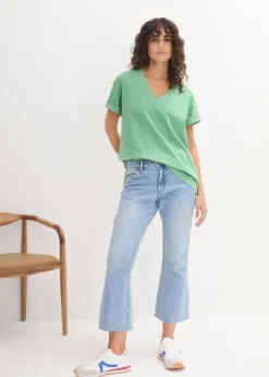 bonprix Shirts & Tops|Basics^Weites Long-Shirt mit V-Ausschnitt, Kurzarm (5er Pack) softrosa + softflieder + mint + softlimette + dunkelblau