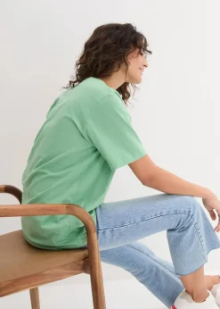 bonprix Shirts & Tops|Basics^Weites Long-Shirt mit V-Ausschnitt, Kurzarm (5er Pack) softrosa + softflieder + mint + softlimette + dunkelblau