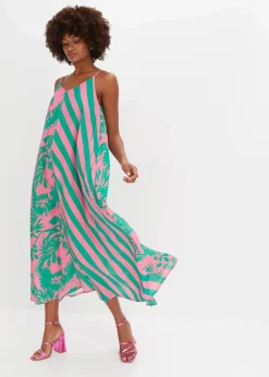 bonprix Bekleidung·Pullover & Strickjacken|Kleider^Weites Maxikleid pink/grün floral